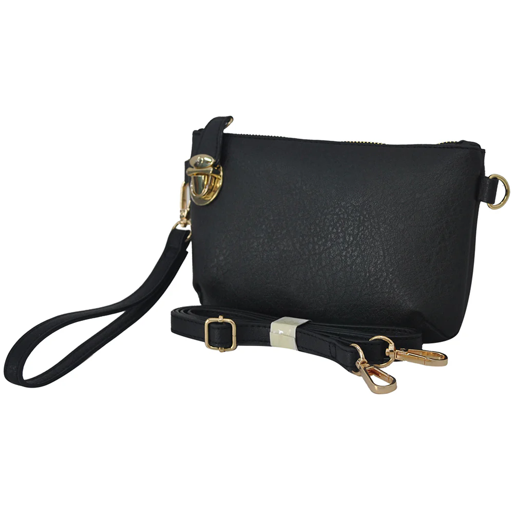 Elegant Black Faux Leather Crossbody Bag