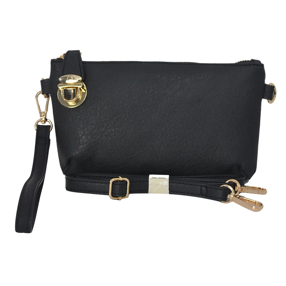 Elegant Black Faux Leather Crossbody Bag