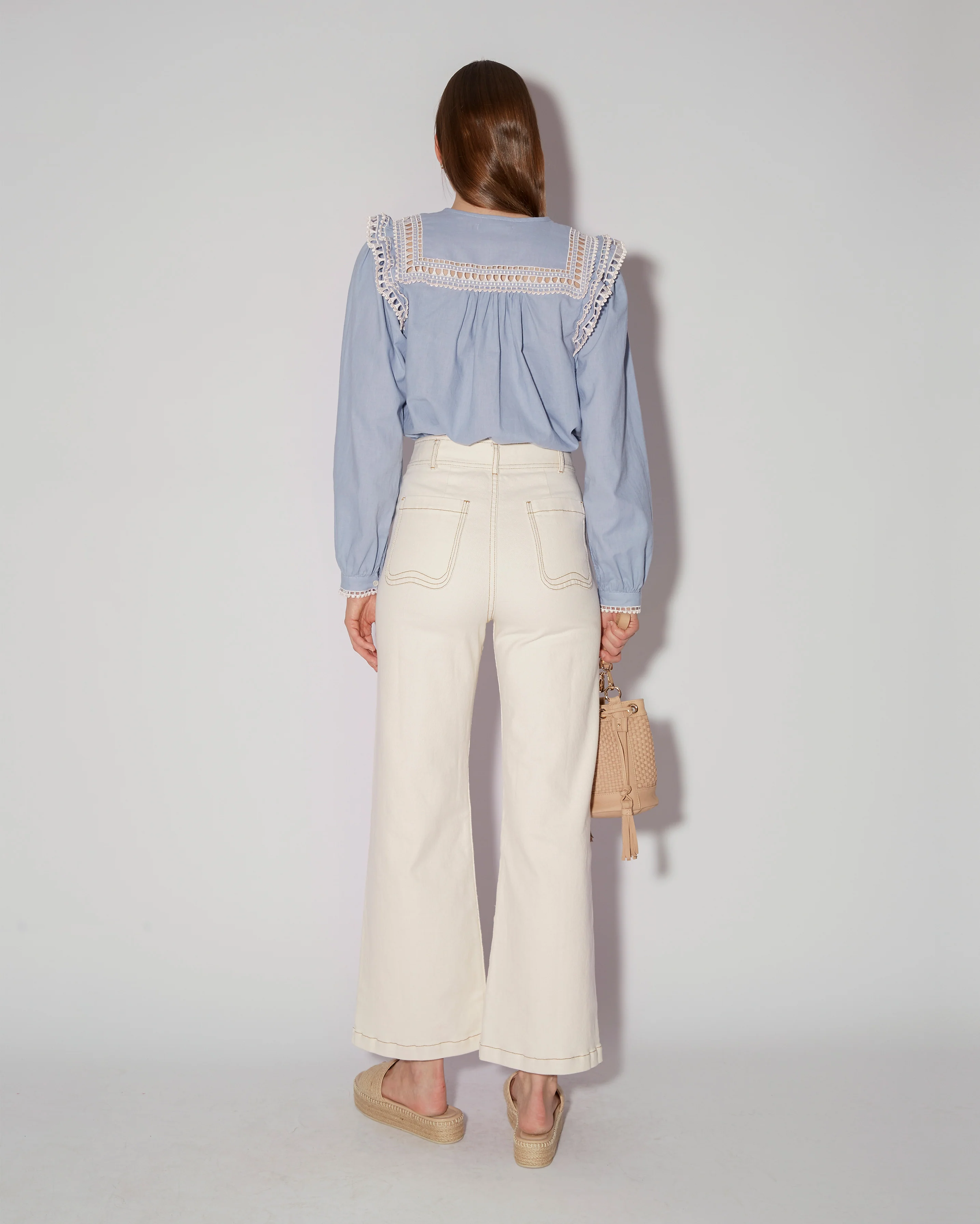 Elegant Lace-Trimmed Blue Blouse