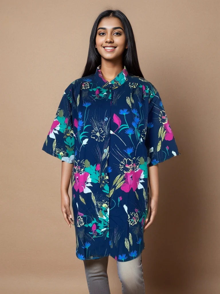 Elegant Floral-Pattern Oversized Shirt